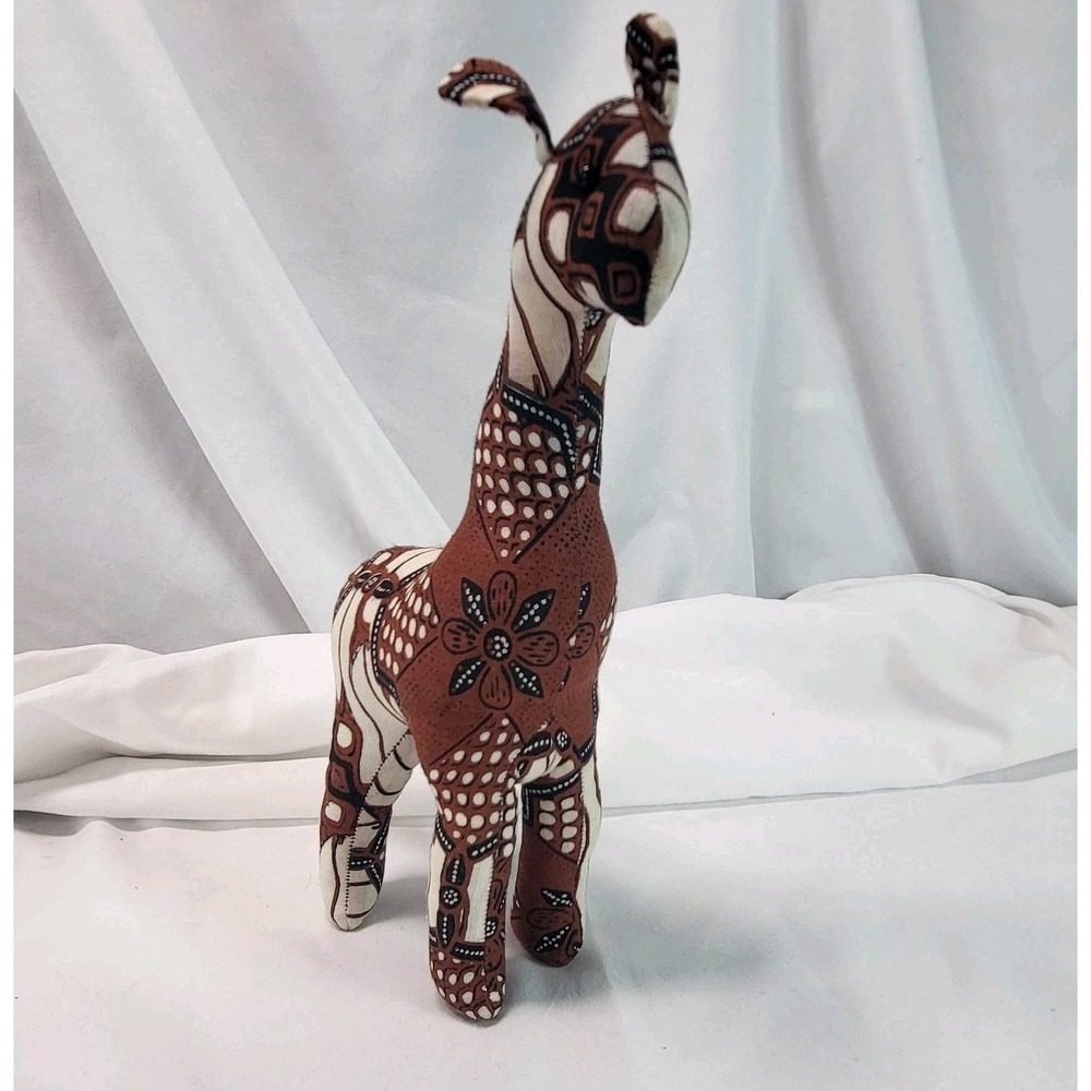Vintage Hand Sewn Stuffed Cotton Safari Giraffe Figure‎ Colorful Fabric African